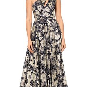 Betsy & Adam One Shoulder Metallic Floral Dress